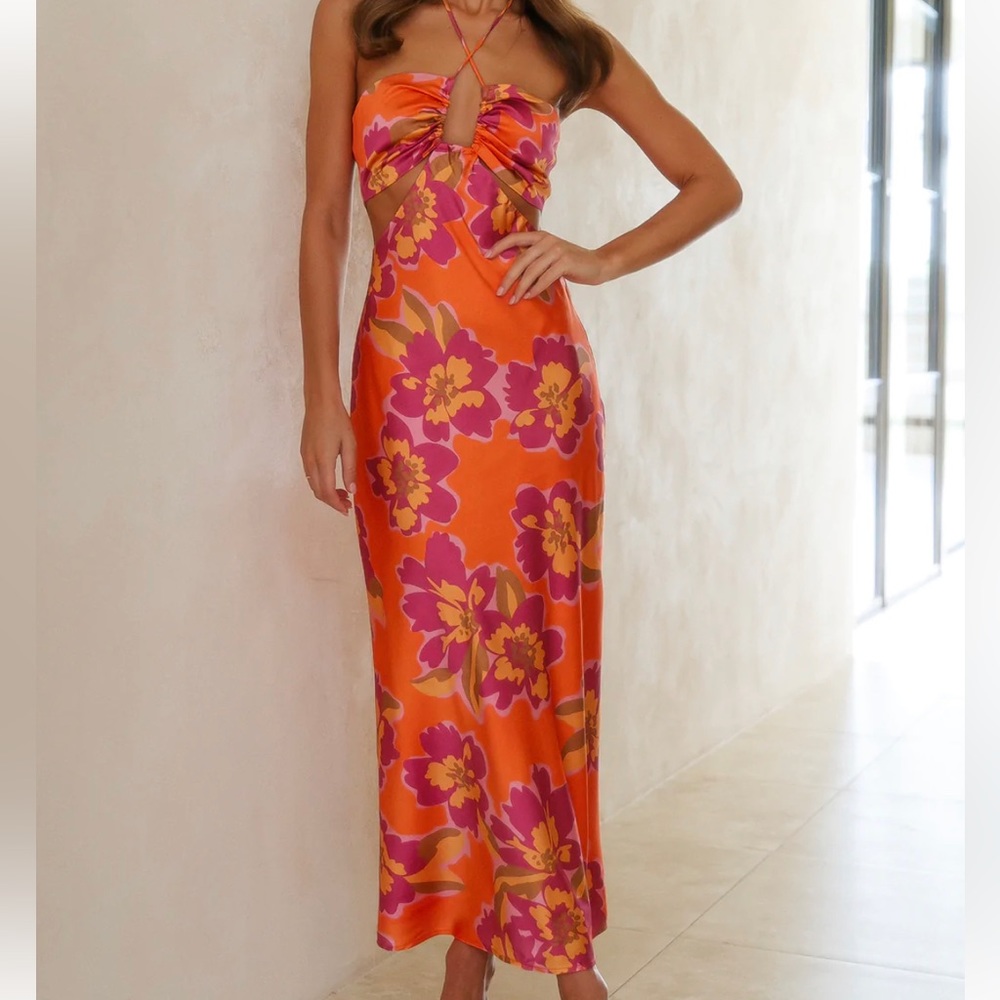 Runaway Orchid MIDI Slip Dress in orange